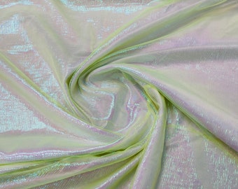 Neon Yellow Crush Iridescent Shimmer Organza Fabric 45” Wide, Sells by The Yard.