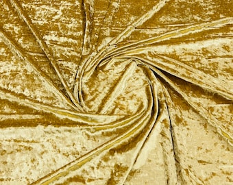 Gold 60" Wide 90% Polyester 10 percent Spandex Stretch Crushed Velvet Fabric for Sewing Apparel Costumes Craft, Sold By The Yard.