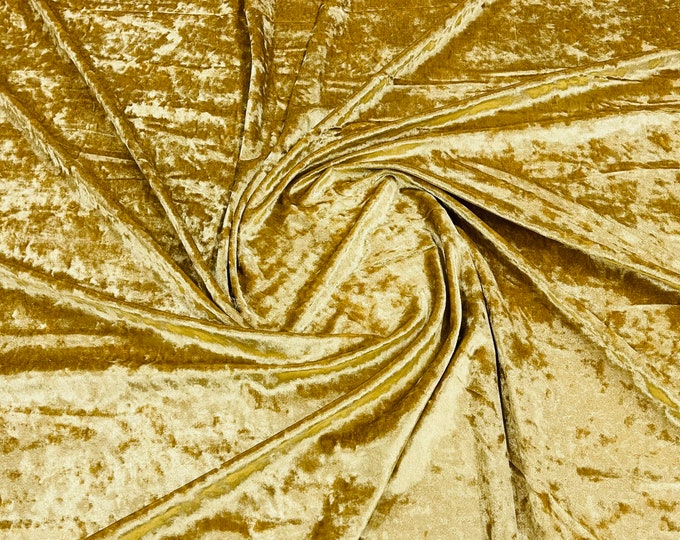 Gold 60" Wide 90% Polyester 10 percent Spandex Stretch Crushed Velvet Fabric for Sewing Apparel Costumes Craft, Sold By The Yard.