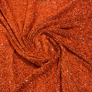 Shiny 5mm Sequin On A 2 Way Stretch Velvet (1 Yard, Burnt Orange) main image 1