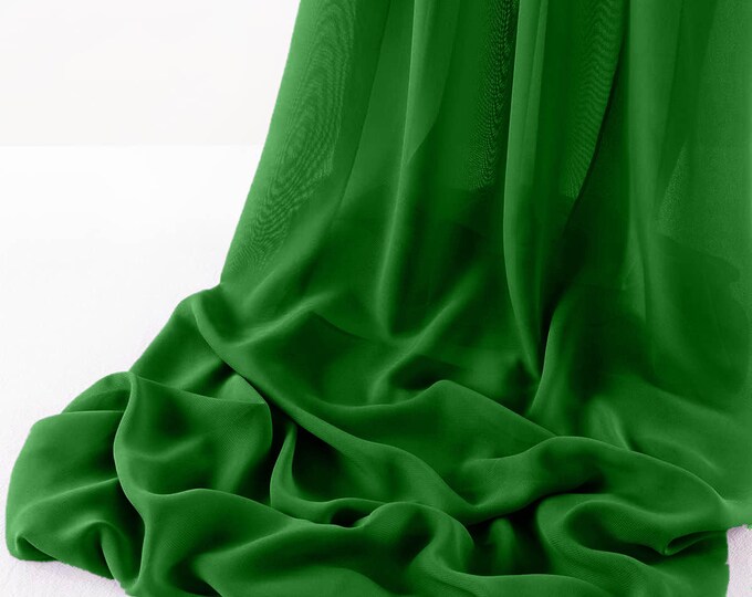 Emerald Green Chelsea Wool Dobby Chiffon Fabric/58" Wide Sheer Fabric/Solid Color Draping Fabric for Wedding Party Easter Backdrop.