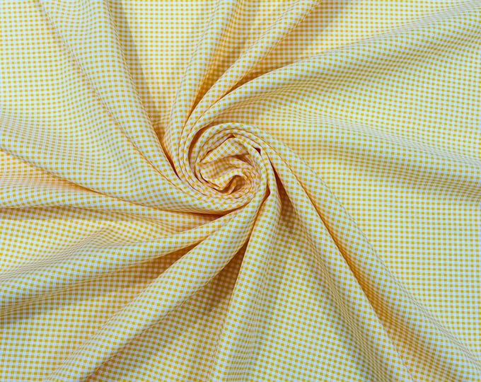 Dark Yellow Gingham 1/8” Squares, Polyester Checkered Fabric- Sold by the yard