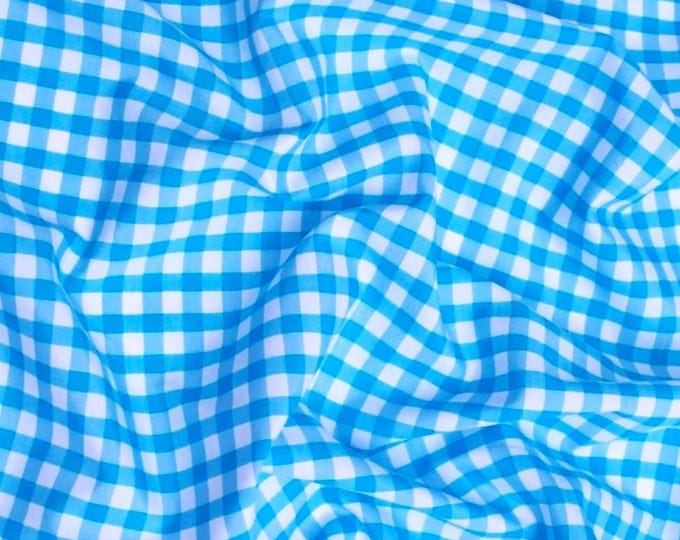 Turquoise Gingham 1/4" Checkered Poly Cotton 58" Wide Fabric- Sold by the yard