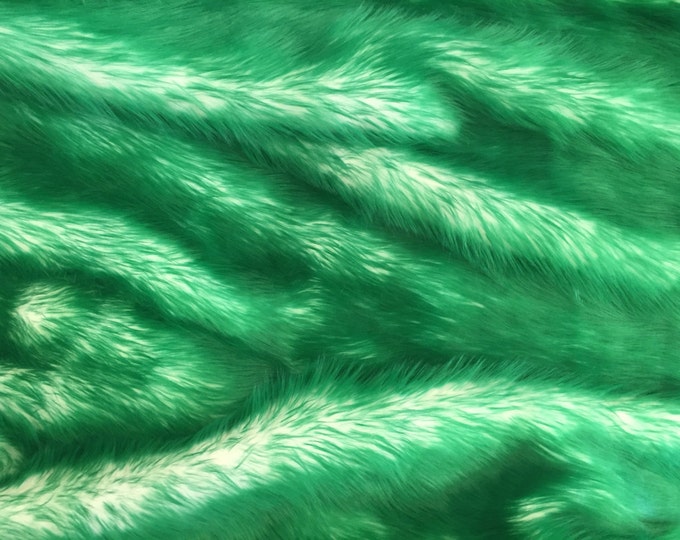 Green/ivory cotton candy design-shaggy faux fun fur-2 tone super soft faux fur-sold by the yard-