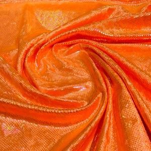 Neon Orange Illusion foil Snake design on a stretch velvet fabric-Sold by the yard.