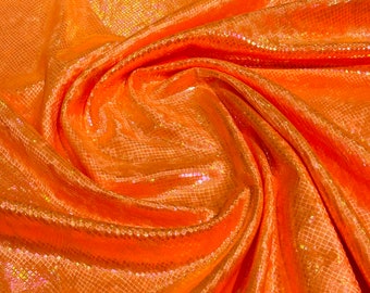 Neon Orange Illusion foil Snake design on a stretch velvet fabric-Sold by the yard.
