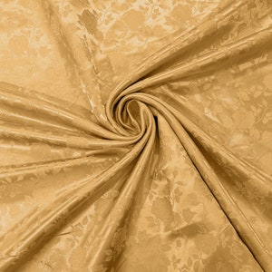 Sun Gold 60&quot; Wide Polyester Roses/Flowers Brocade Jacquard Satin Fabric/Cosplay Costumes, Skirts, Table Linen/Sold By The Yard.
