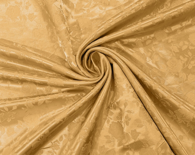 Sun Gold 60" Wide Polyester Roses/Flowers Brocade Jacquard Satin Fabric/Cosplay Costumes, Skirts, Table Linen/Sold By The Yard.