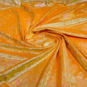 Tangerine orange Illusion foil Snake design on a stretch velvet fabric-Sold by the yard.