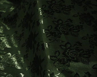 Hunter Green 60" Wide Polyester Flower Brocade Jacquard Satin Fabric, Sold By The Yard.