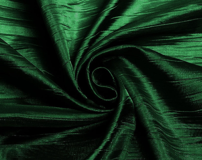 Hunter Green - Crushed Taffeta Fabric - 54" Width - Creased Clothing Decorations Crafts - Sold By The Yard