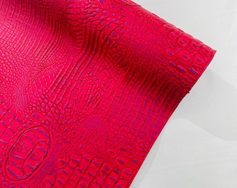 Faux Leather Gator Vinyl Upholstery, Bright Pink Crocodile Texture 54" Wide