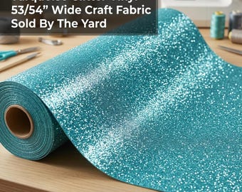 Turquoise 53/54" Wide Shiny Sparkle Glitter Vinyl, Faux Leather PVC-Upholstery Craft Fabric Sold by The Yard.