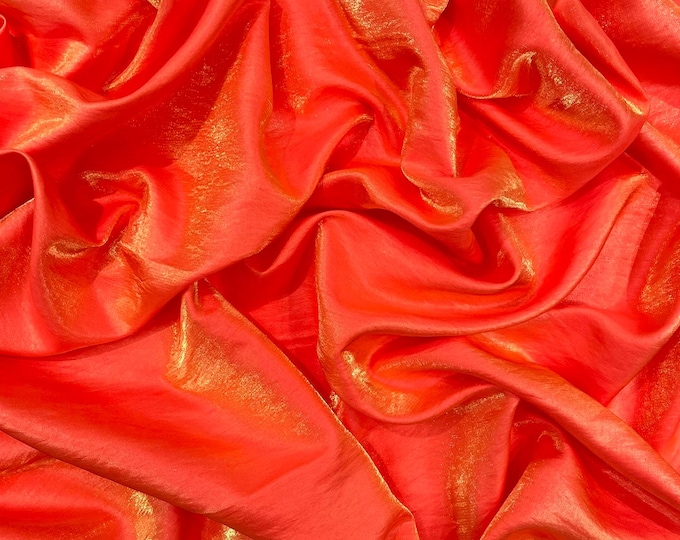 Coral Gold Iridescent Liquid Dupioni Fabric 58" Wide| Costume, Prom Dressmaking, Flowing Lightweight Material