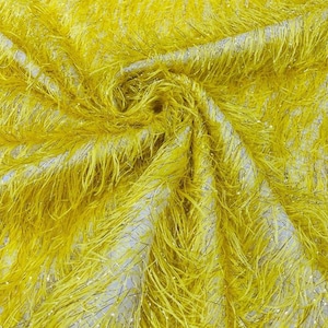 Fringe Fabric, Yellow Jacquard Eyelash Trim with Metallic Thread