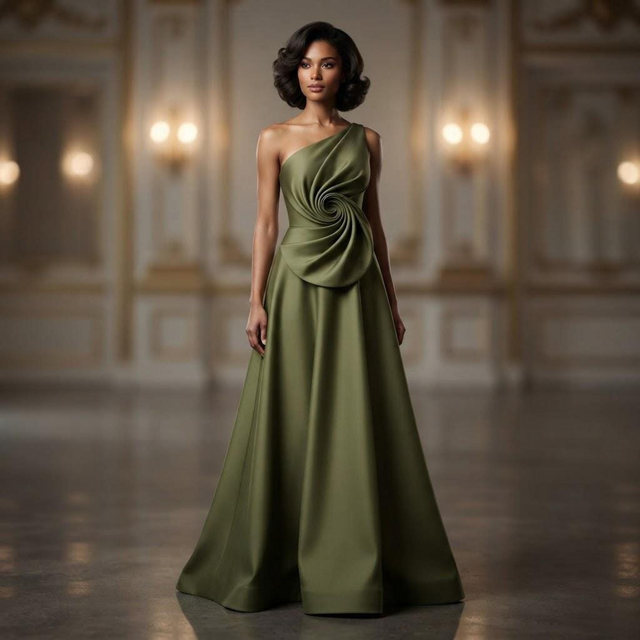 Satin Moss Green Bridesmaid Dress
