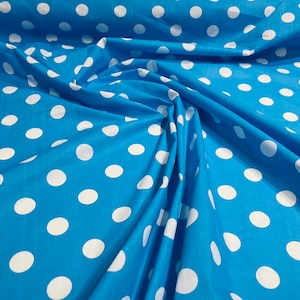 White dot On Turquoise 58&quot; Wide Premium 1 inch Polka Dot Poly Cotton Fabric Sold By The Yard.