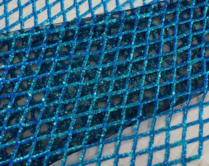 Diamond Sequin Mesh Fabric 54" Wide| Wedding & Party- Green Iridescent