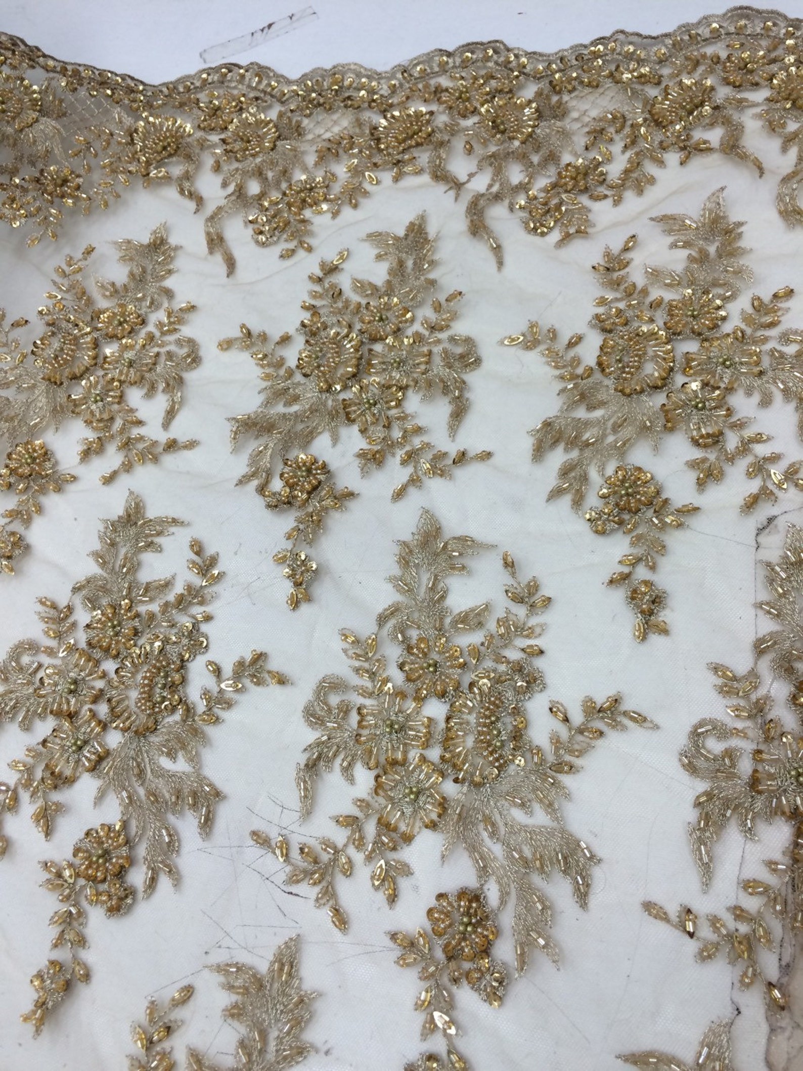 Jade Green French Beaded Design Embroider On A Mesh-Prom-nightgown-sold By Yard. main image 1