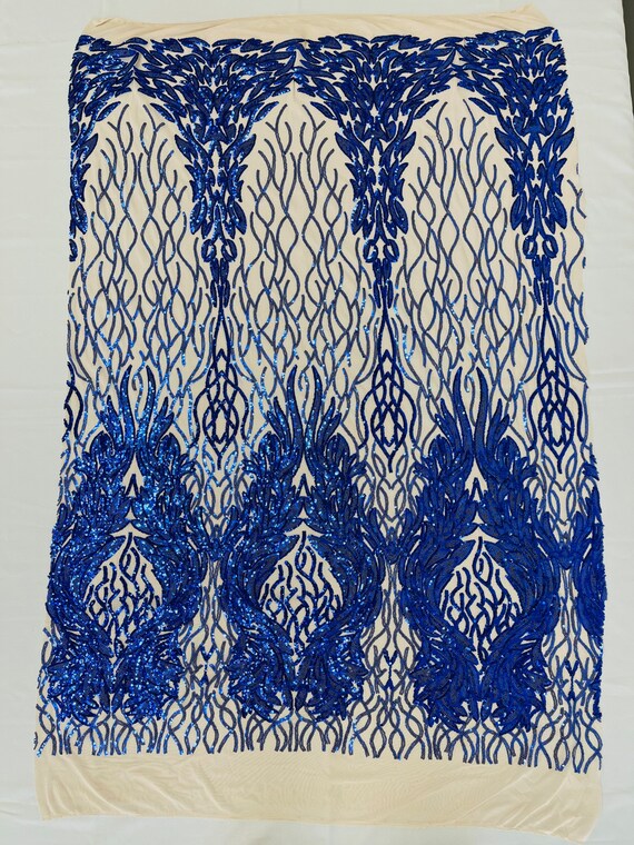 Royal Blue Iridescent Damask Sequin Design on a Nude 4 Way Etsy