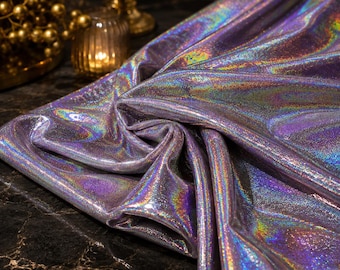 Silver Purple Oil Slick Iridescent Foil Stretch Velvet 58" Wide | Holographic Costume Fabric By The Yard