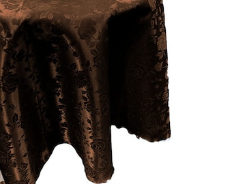 Brown Round Tablecloth Roses Jacquard Satin Overlay for Small Coffee Table Seamless.