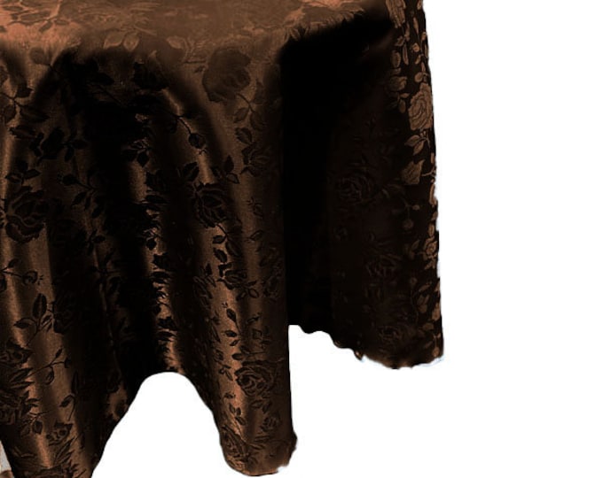 Brown Round Tablecloth Roses Jacquard Satin Overlay for Small Coffee Table Seamless.