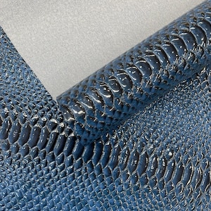 Sapphire Blue Cobra Snake Shiny Vinyl 3D Embossed Fabric / 2 Tone Cobra Snake Vinyl Leather 54&quot; Wide