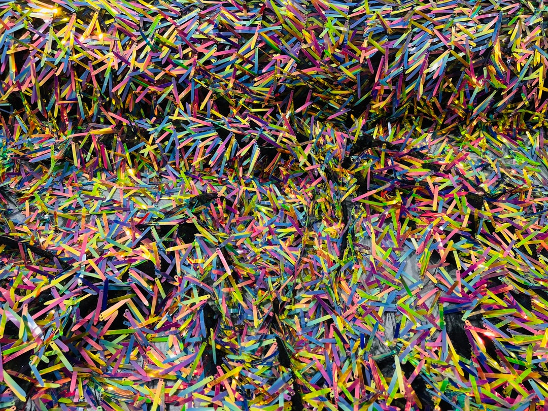 Swords Design Iridescent Sequins Burning Man Costume Craft Fabric by The Yard. (50-52 INCHES Iridescent Sequins by The Yard Black/Purple Iridescent/Black MESH
