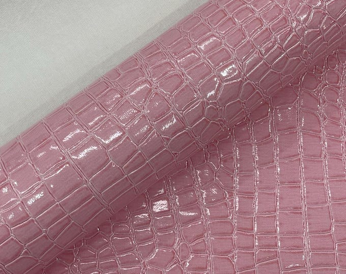 Pink Crocodile Vinyl Embossed 3D Scales-Faux Leather-Sold By Yard