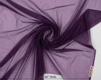 Dark Purple Stretch Power Mesh Fabric: Sheer Spandex, 60" Wide, Sold By The Yard