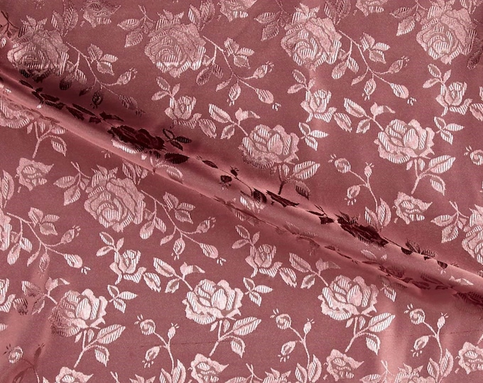 Mauve 60" Wide Polyester Flower Brocade Jacquard Satin Fabric, Sold By The Yard.