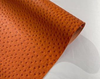 Ostrich Faux Leather Upholstery Fabric, 54” Wide Orange Vinyl with 3-D Texture