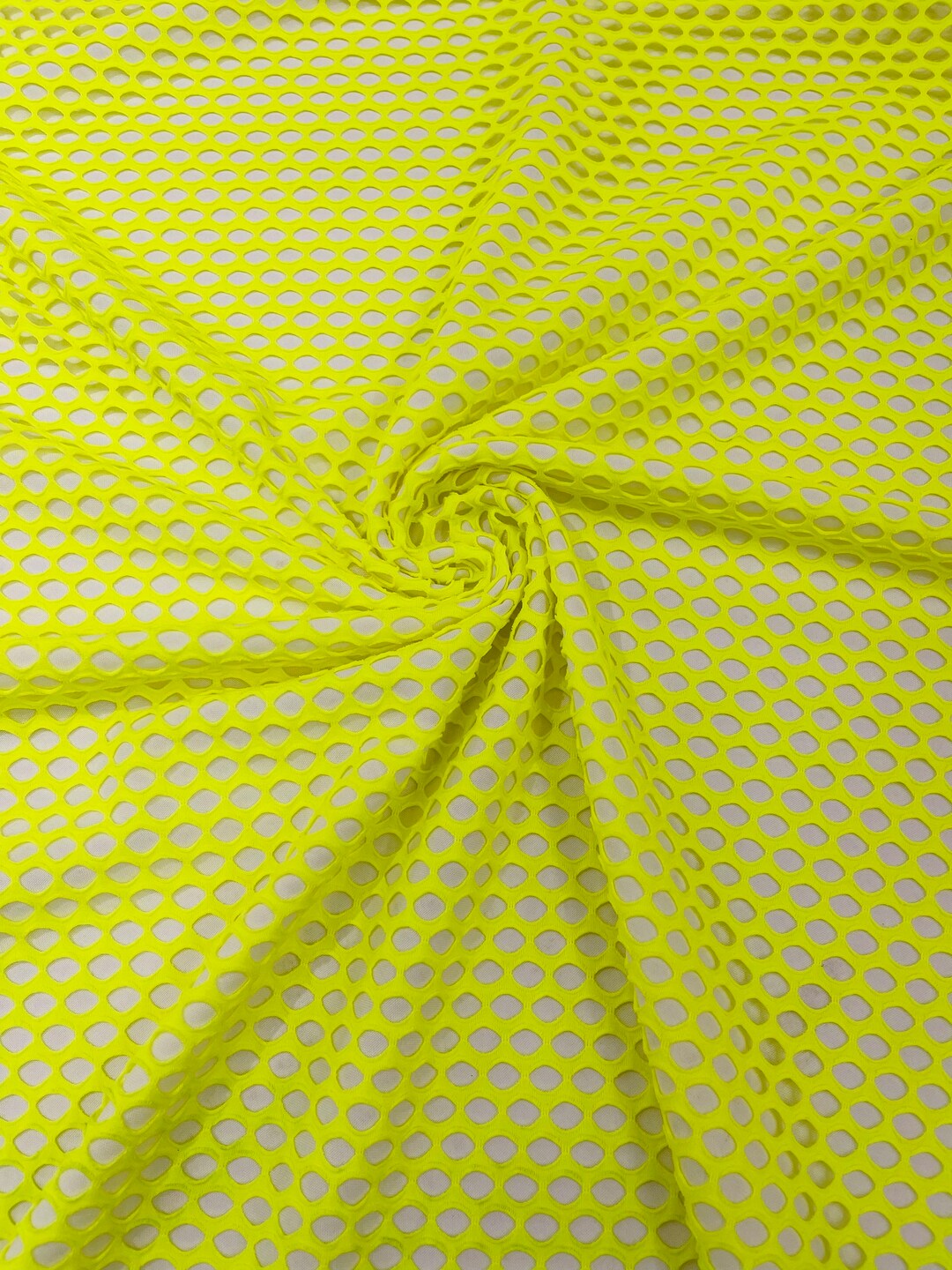 Neon Yellow Big Hole Fish Net Diamond Mesh on Stretch Spandex Fabric ...