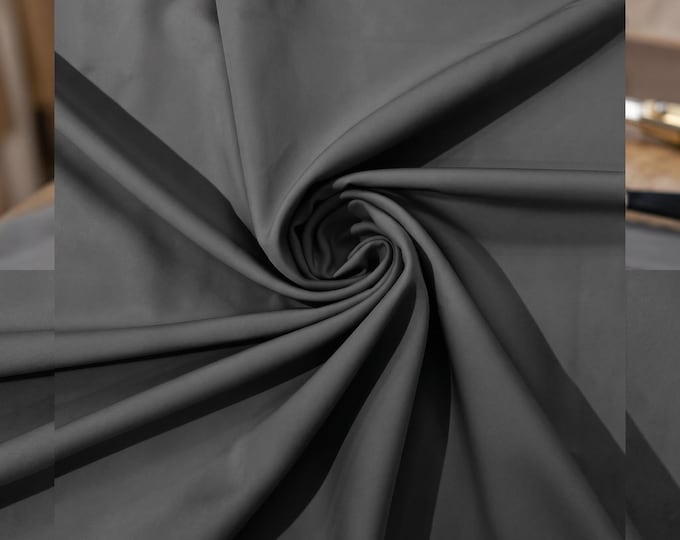 Gray Dull 4 Way Stretch Crepe Fabric 58" Wide | Matte Bridal Polyester Spandex Fabric for Dresses & Apparel