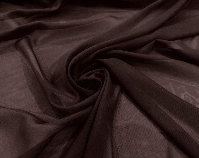 Brown 5 Yards 60" Wide Sheer Fabric Chiffon Fabric by The Yard Continuous Solid Color Draping Fabric for Wedding Party Easter Backdrop.