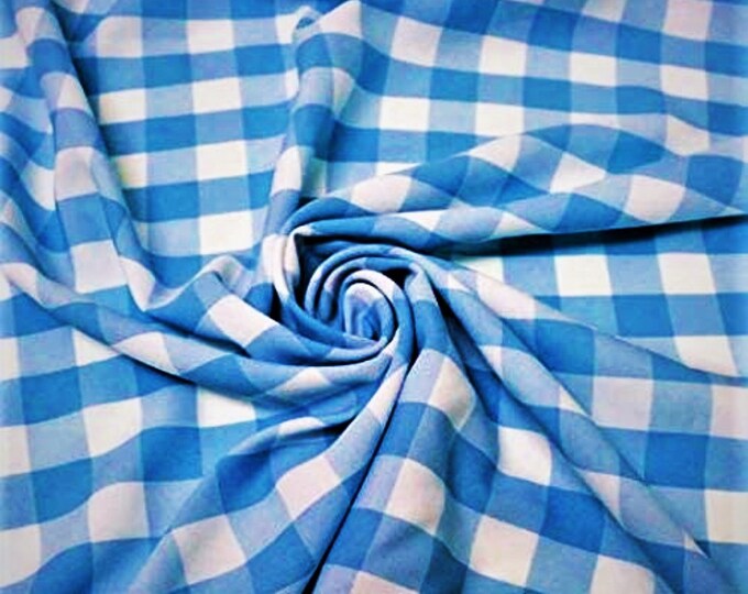 Turquoise & White, 60" Wide 100% Polyester 1" Poplin Gingham Checkered Plaid Fabric.