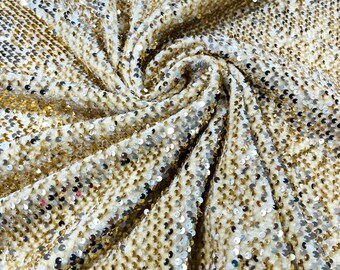 Gold Shiny sequins on a stretch velvet fabric-Prom-Nightgown-sold by the yard.