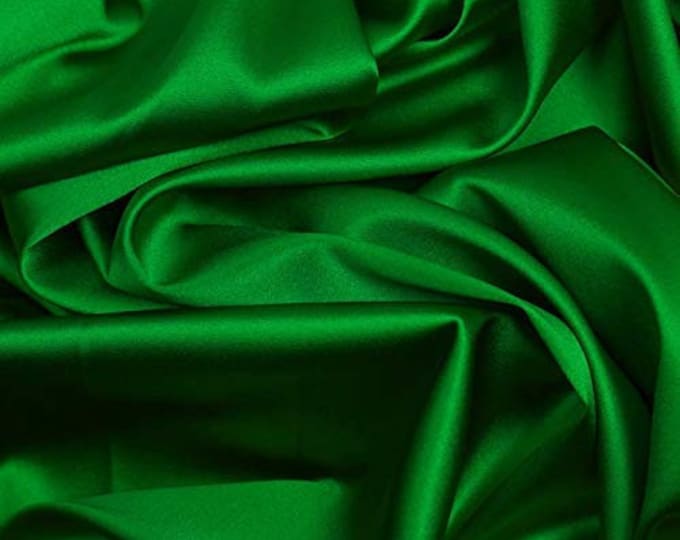Kelly Green 95 Percent  Polyester 5% Spandex, 58 Inches Wide Matte Stretch L'Amour Satin Fabric, Sold By The Yard.