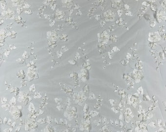White Double Scalp Orquidia 3d floral design embroider with pearl in a mesh lace fabric-dresses-fashion-decoration-prom-sold by the yard