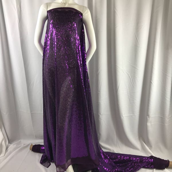 Purple mermaid fish scales-mini sequins embroider on a 2way stretch mesh fabric-dresses-apparel-fashion-sold by the yard.