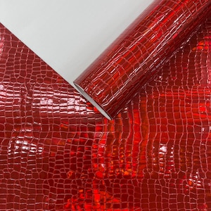Red Crocodile Embossed PVC Holographic Vinyl Fabric / Upholstery Crafting  Accessories Applications Glossy Iridescent.