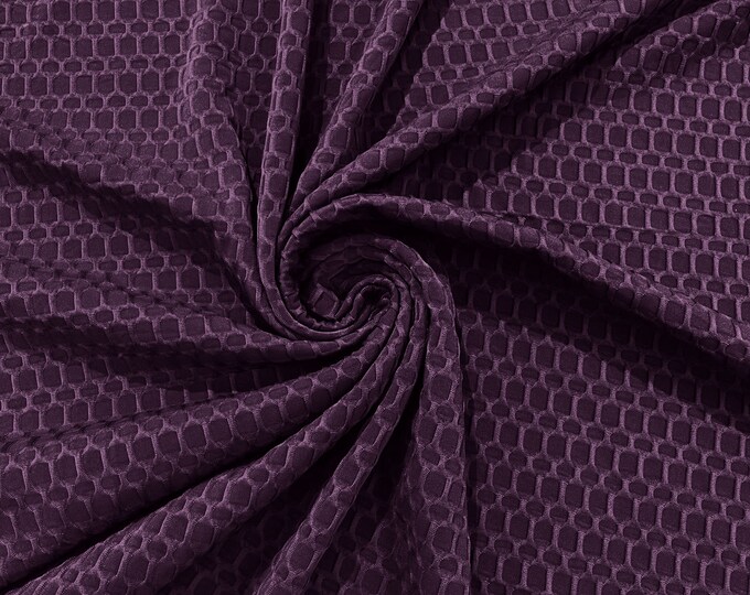 Eggplant - Honeycomb 4-Way Stretch Knit Fabric for Leggings, Athletic Wear, Work Out Gear, Biker Fabric by The Yard.