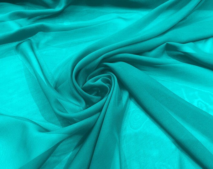 Aqua Green 58/60" Wide 100% Polyester Soft Light Weight, Sheer, See Through Chiffon Fabric/ Bridal Apparel | Dresses | Costumes/ Backdrop