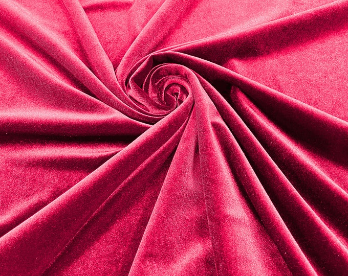 Hot Pink 60" Wide 90% Polyester 10 percent Spandex Stretch Velvet Fabric for Sewing Apparel Costumes Craft, Sold By The Yard.