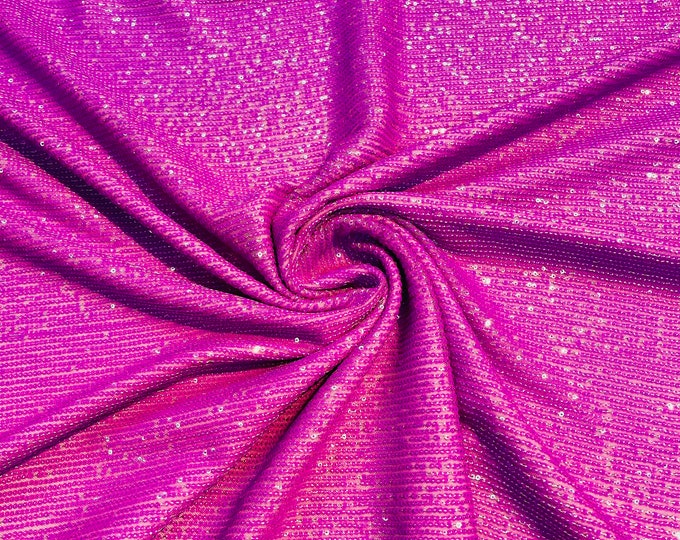 Magenta chain shiny sequins design on a 4 way stretch mesh fabric -prom-sold by the yard.