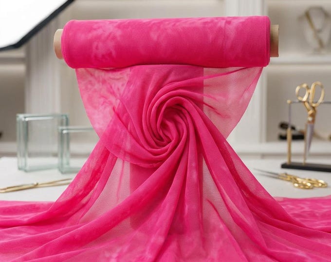 Hot Pink Stretch Mesh Fabric, Sheer Tulle Fabric by Yard, Spandex Net Fabric for Dresses, Lingerie, Dancewear, DIY Sewing Material