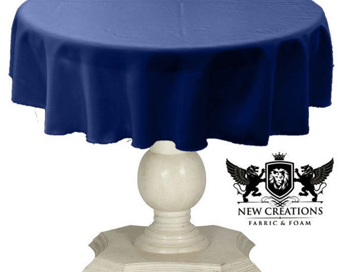Dark Royal Blue Tablecloth Solid Dull Bridal Satin Overlay for Small Coffee Table Seamless.
