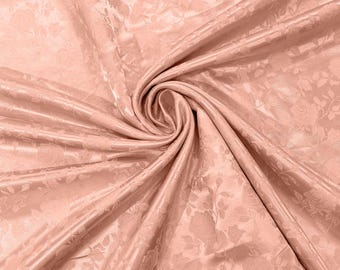 Peach 58" Wide Polyester Flower Brocade Jacquard Satin Fabric, Wedding, Dressmaking