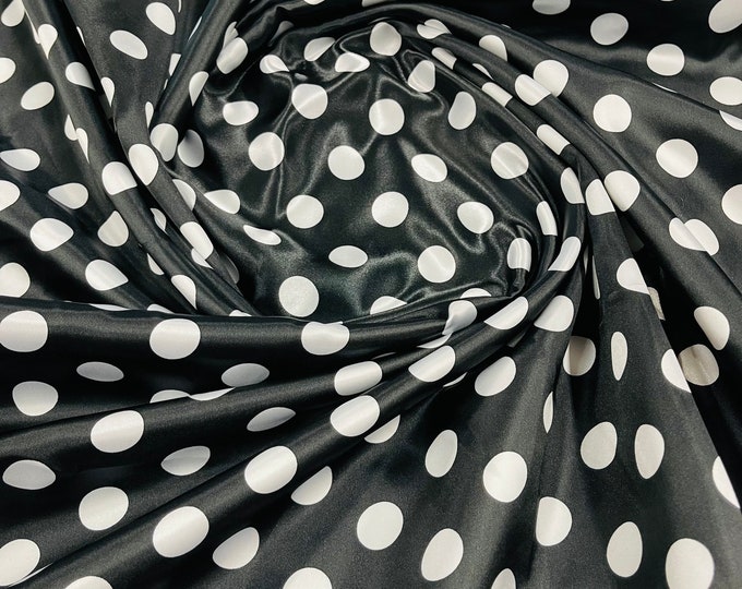 White 1/2 inch Multi Color Polka Dot On A Black Soft Charmeuse Satin Fabric Sold By The Yard-60" Wide 100% Polyester.